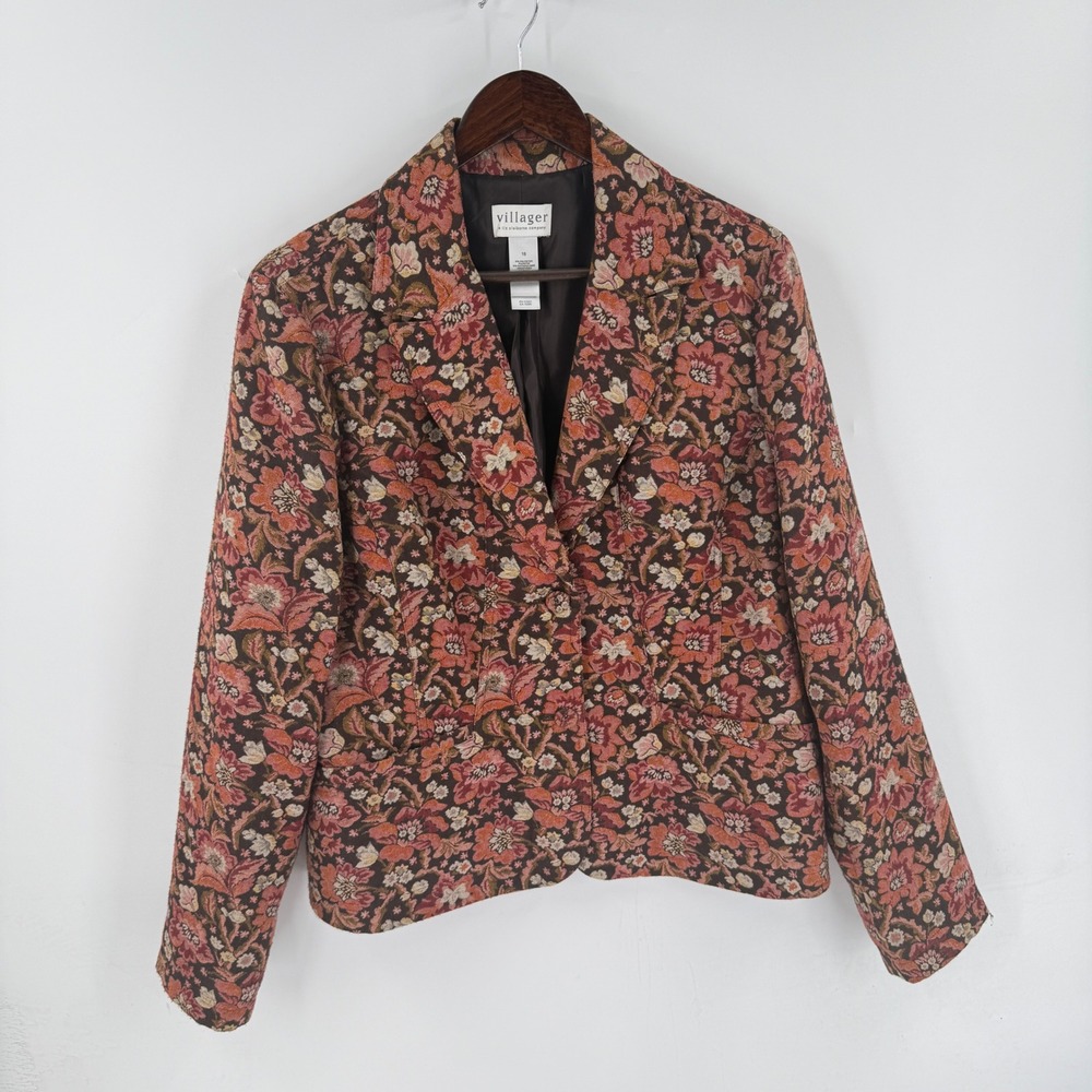Villager Blazer Jacket Floral Multicolor 18 Vintage Tapestry Boho Cottagecore